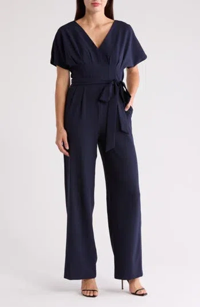 Eliza J Pleated Jumpsuit In Navy