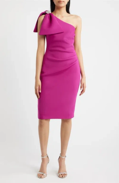 Eliza J Pleated One-shoulder Sheath Dress In Purple