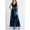Eliza J Mixed Media V Neck Sleeveless Pleated Gown