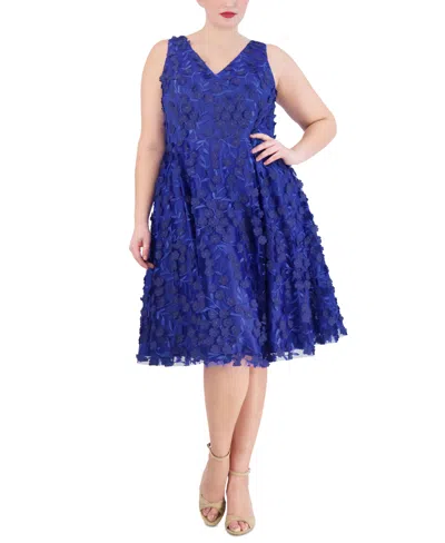Eliza J Plus Size 3d Floral Sleeveless Midi Dress In Cobalt
