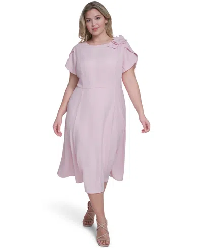 Eliza J Plus Size Applique Detail Fit & Flare Midi Dress In Pink
