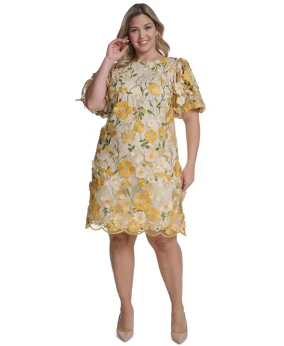 Eliza J Plus Size Boat Neck Short-sleeve Cocktail Dress In Multi