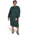 Eliza J Plus Size Bow Sleeve Sweater Dress In Green