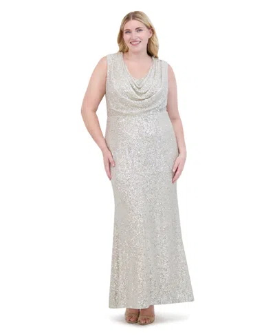 Eliza J Plus Size Cowl Neck Sleeveless Ball Gown In Silver