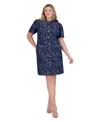 Eliza J Plus Size Embellished Floral Denim Shirtdress In Denim