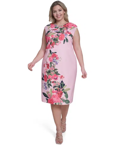 Eliza J Plus Size Floral Print Sheath Midi Dress In Pink