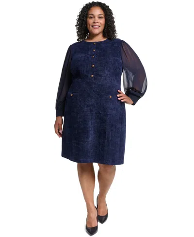 Eliza J Plus Size Jewel Neck Long-sleeve Sheath Dress In Blue
