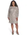 Eliza J Plus Size Long Sleeve Sequin Cocktail Dress In Silver