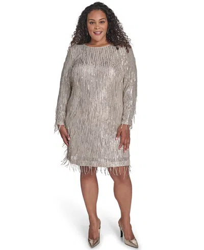 Eliza J Plus Size Long Sleeve Sequin Cocktail Dress In Silver