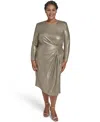 Eliza J Plus Size Metallic Jewel Neck Midi Dress In Gray