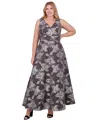 Eliza J Plus Size Metallic-threaded Floral-print Ball Gown In Silver