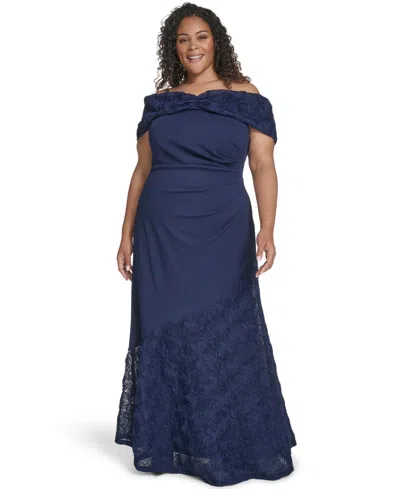 Eliza J Plus Size Off-the Shoulder Mermaid Gown In Blue