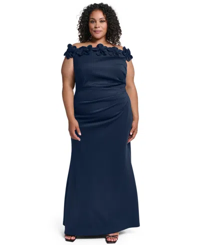 Eliza J Plus Size Off-the-shoulder Sleeveless Ball Gown In Blue
