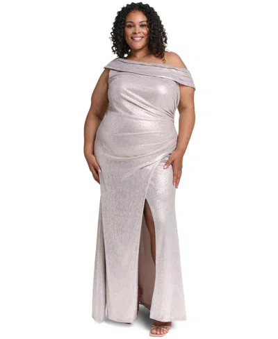 Eliza J Plus Size One-shoulder Sleeveless Ball Gown In Animal Print