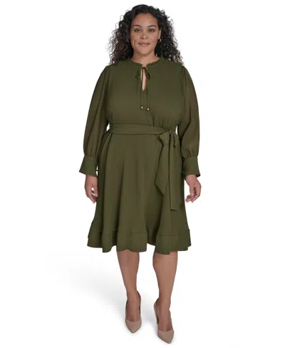 Eliza J Plus Size Pleated Chiffon Dress In Green