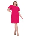 Eliza J 3d Floral Shift Dress In Hot Pink