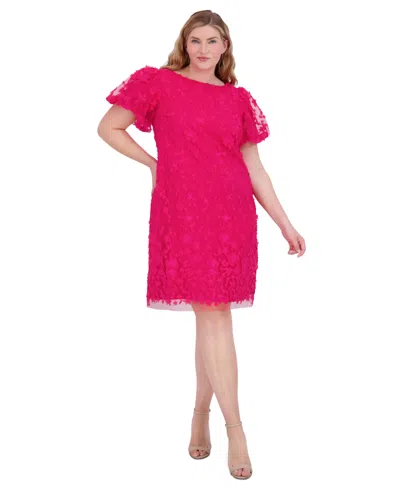 Eliza J 3d Floral Shift Dress In Hot Pink