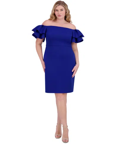 Eliza J Plus Size Ruffled Off-the-shoulder Sheath Dress In Cobalt