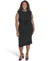 Eliza J Plus Size Side Ruched Jewel Neck Dress In Black