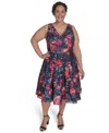 Eliza J Plus Size Sleeveless Embroidered Fit & Flare Dress In Multi