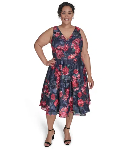 Eliza J Plus Size Sleeveless Embroidered Fit & Flare Dress In Multi