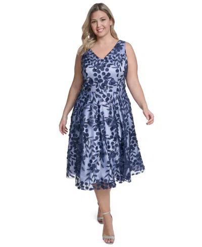 Eliza J Plus Size Sleeveless V-neck Midi Dress In Blue