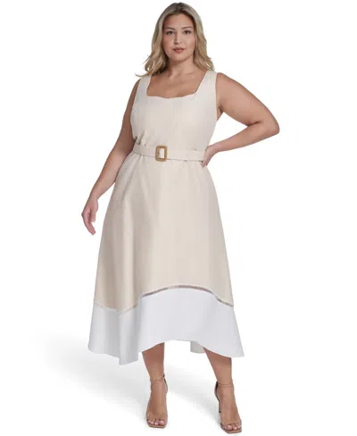 Eliza J Plus Size Square Neck Midi Dress In Neutral