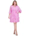 Eliza J Tie Waist Long Sleeve Tiered Dress In Peony