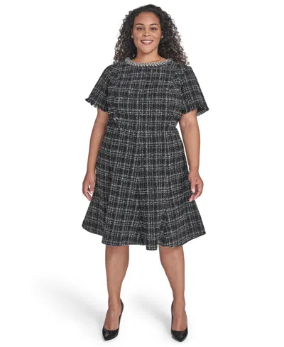 Eliza J Plus Size Tweed Fit & Flare Dress In Black