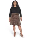 Eliza J Leopard Detail Long Sleeve Sweater Dress In Animal Print