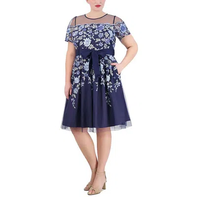 Eliza J Plus Size Embroidered Mesh Dress In Navy