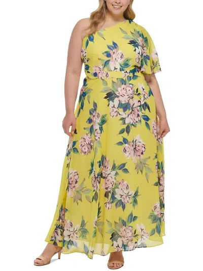 Eliza J Plus Womens One-shoulder Long Maxi Dress In Yellow