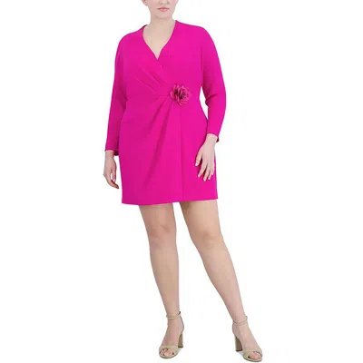 Eliza J Plus Womens Rosette Trim Surplice Neck Mini Dress In Pink