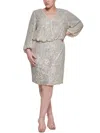 ELIZA J PLUS WOMENS SEQUINED POLYESTER SHEATH DRESS