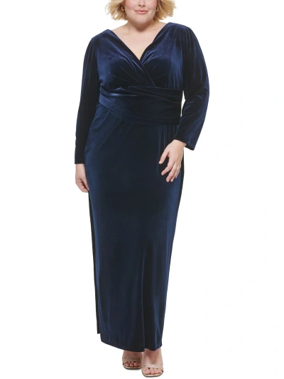 Eliza J Plus Womens Velvet Surplice Evening Dress In Blue
