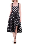 Eliza J Polka Dot Asymmetric Hem Cocktail Dress In Black White