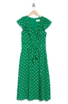 Eliza J Polka Dot Flutter Sleeve Fit & Flare Dress In Green