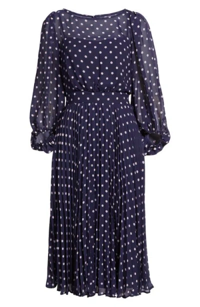 Eliza J Polka Dot Illusion Neck Midi Dress In Navy Lilac