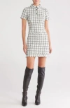 Eliza J Polo Collar Short Sleeve Tweed Dress In Ivory Black