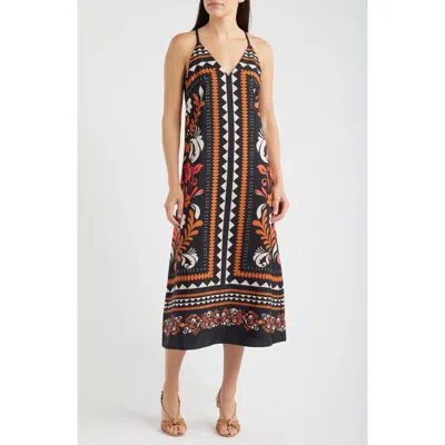 Eliza J Print Tie Back Sleeveless Midi Dress In Multi