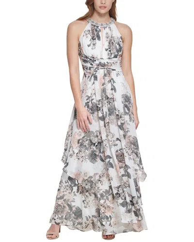 Eliza J Printed Chiffon Gown In Ivory