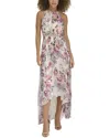 Eliza J Printed Chiffon Gown In White