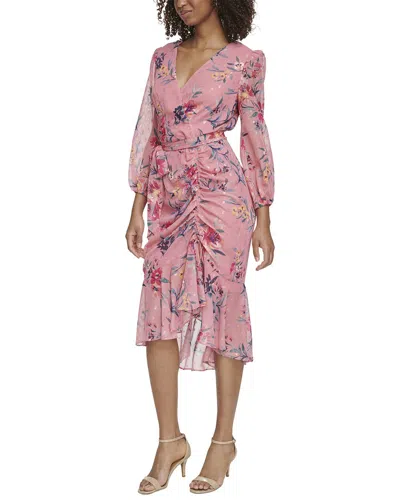 ELIZA J ELIZA J PRINTED METALLIC CLIP CHIFFON MIDI DRESS