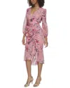 Eliza J Printed Metallic Clip Chiffon Midi Dress In Pink