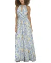 Eliza J Printed Metallic Gown In Blue