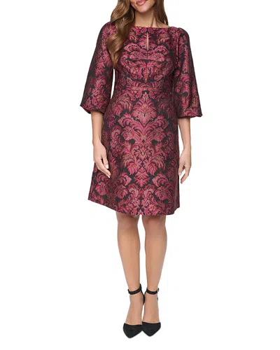 Eliza J Printed Ruched Front Balloon Sleeve A Line Dress In Multi
