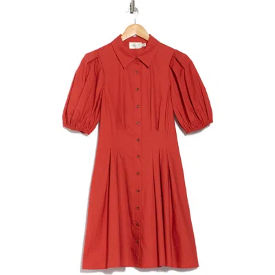 Eliza J Puff Sleeve Cotton Shirtdress In Brown