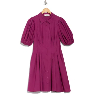 Eliza J Puff Sleeve Cotton Shirtdress In Purple