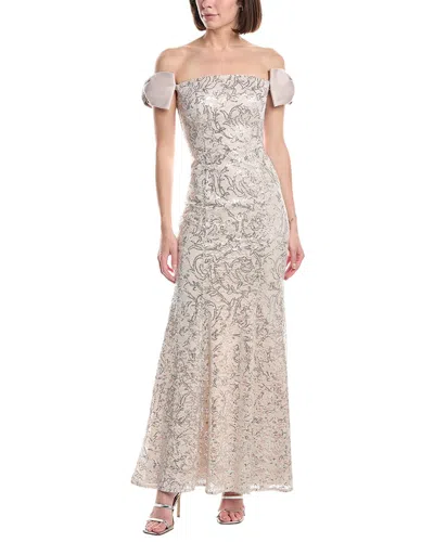 Eliza J Puff Sleeve Embellished Maxi Dress In Neutral