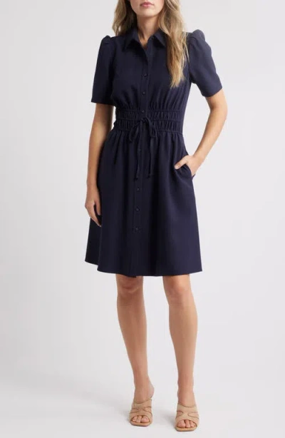 Eliza J Puff Sleeve Shirtdress In Navy